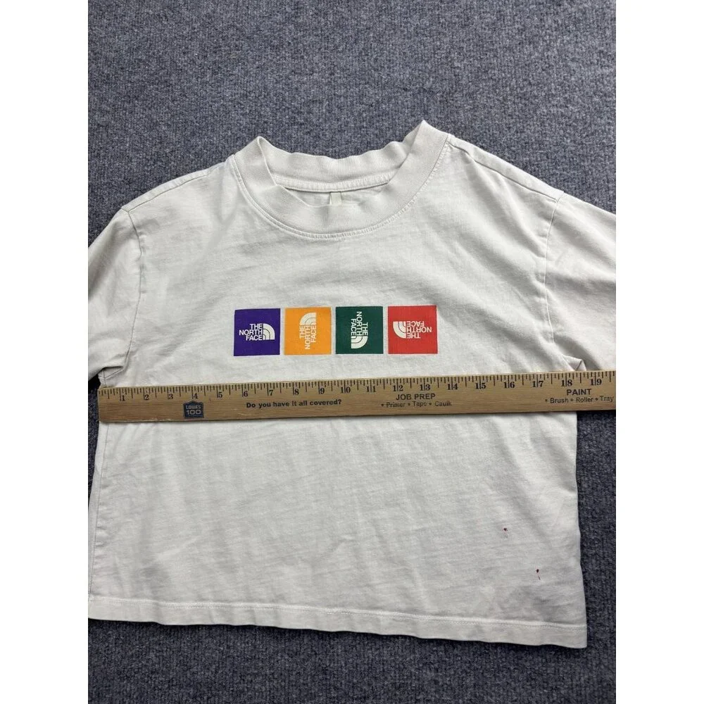 The North Face Shirt Womens Small White Cropped Boxy Multicolor Logo Tee Top‎ - Picture 3 of 7